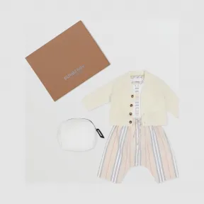 博百利/Burberry 标志性条纹棉质三件套婴儿礼品套装 (浅石色) - 儿童  80255301