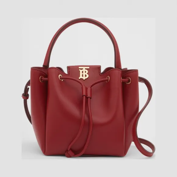 博百利/Burberry 专属标识图案皮革水桶包 (深红色) - 女士  80265951