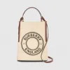 博百利/Burberry Peggy - 小号徽标图案棉质帆布佩格水桶包 (自然色) - 女士  80268241