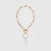 博百利/Burberry 人造珍珠装饰镀金链式项链 (浅金色 / 白色 / 蓝色) - 女士  80275161