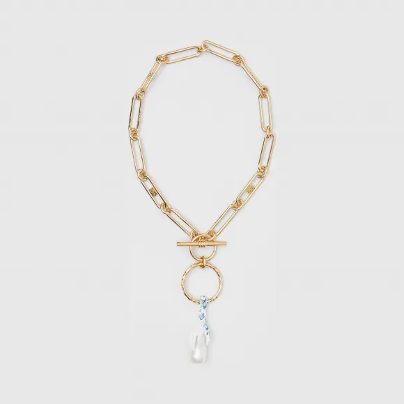 博百利/Burberry 人造珍珠装饰镀金链式项链 (浅金色 / 白色 / 蓝色) - 女士  80275161