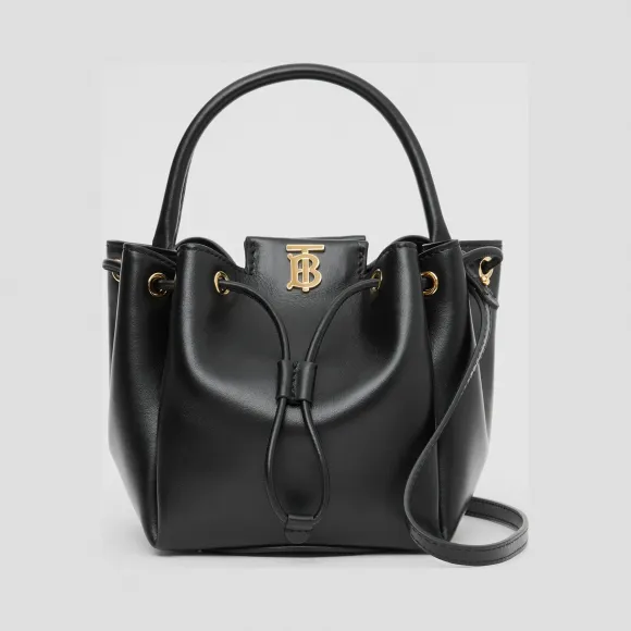 博百利/Burberry 专属标识图案皮革水桶包 (黑色) - 女士  80285411