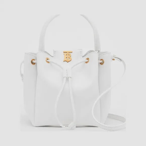 博百利/Burberry 专属标识图案皮革水桶包 (光白色) - 女士  80285421