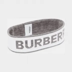 博百利/Burberry 徽标嵌花羊毛混纺发带 (白色 / 中灰色)  80288671