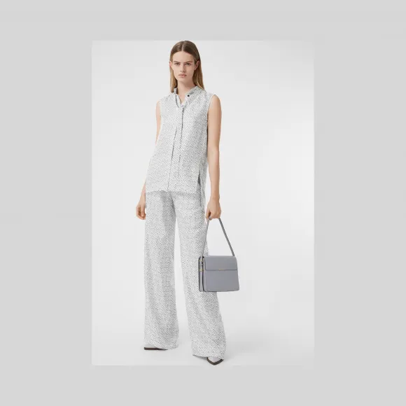 博百利/Burberry 无袖专属标识印花丝质系带衬衫 (白色) - 女士  80295341