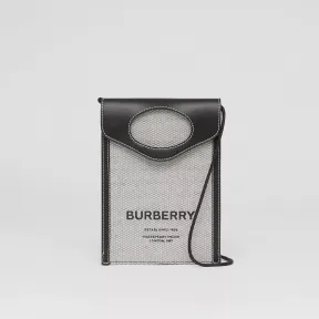 博百利/Burberry 帆布拼皮革双色口袋手机保护套 (黑色) - 男士 80400911