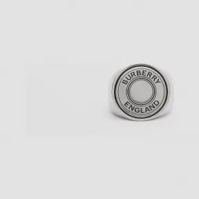 博百利/Burberry 徽标图案镀钯金图章戒指 (复古银) - 男士 80433251
