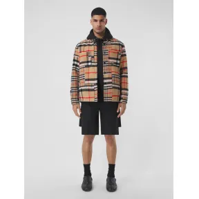 博百利/Burberry 镶拼格纹羊毛衬衫式外套 (典藏米色) - 男士 80442161