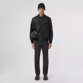 博百利/Burberry 专属标识装饰皮革哈林顿外套 (黑色) - 男士 80449061