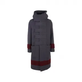 博百利/Burberry 灰色 条纹羊毛连帽粗呢大衣 80454731