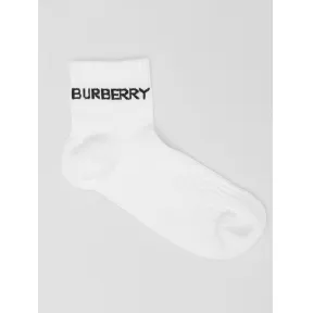 博百利/Burberry 徽标嵌花棉质混纺及踝袜 (白色) 80472431