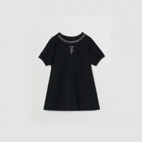 博百利/Burberry 专属标识装饰弹性棉质短袖连衣裙 (黑色) 80474511