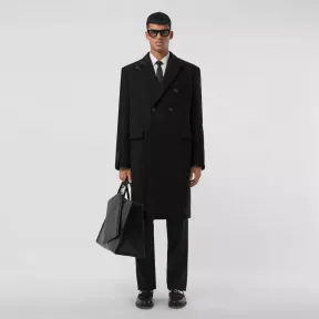 博百利/Burberry 丝缎衣领羊毛大衣 (黑色) - 男士 80477811