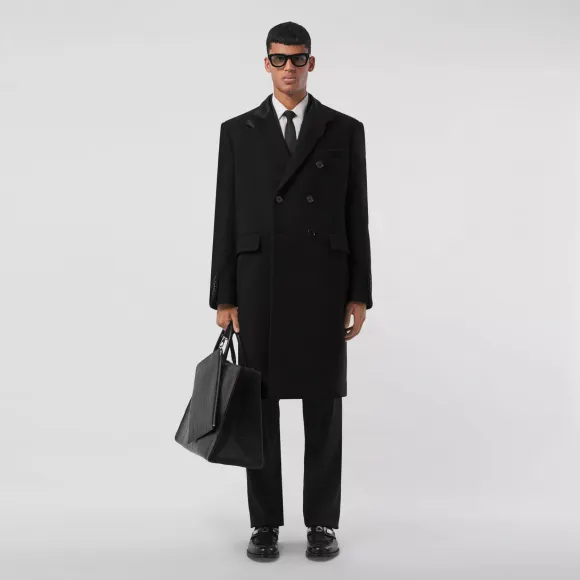 博百利/Burberry 丝缎衣领羊毛大衣 (黑色) - 男士 80477811