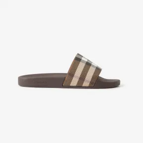 博百利/Burberry 格纹印花拖鞋 (深桦木棕) - 男士 80481951