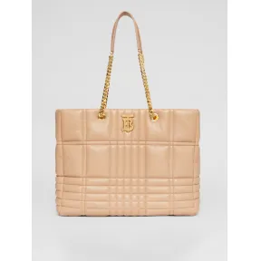 博百利/Burberry Lola - 中号绗缝羔羊皮萝纳购物袋 (冷米色 / 深藏红花色) - 女士 80491921