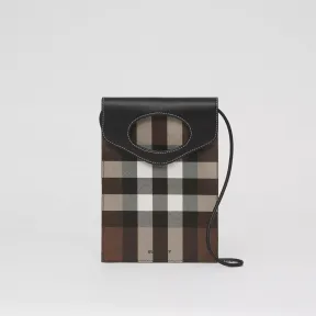 博百利/Burberry 格纹拼皮革口袋手机保护套 (深桦木棕) - 男士 80492371