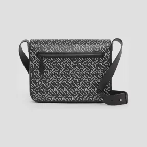 博百利/Burberry 小号专属标识印花皮革信使包 (黑色 / 白色) - 男士 80494381