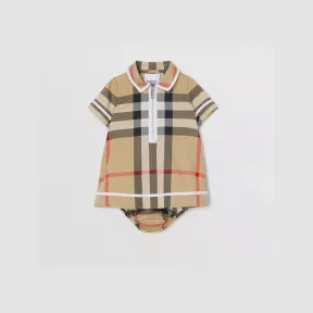 博百利/Burberry 格纹弹力棉质连衣裙搭灯笼短裤 (典藏米色) - 儿童 80500761