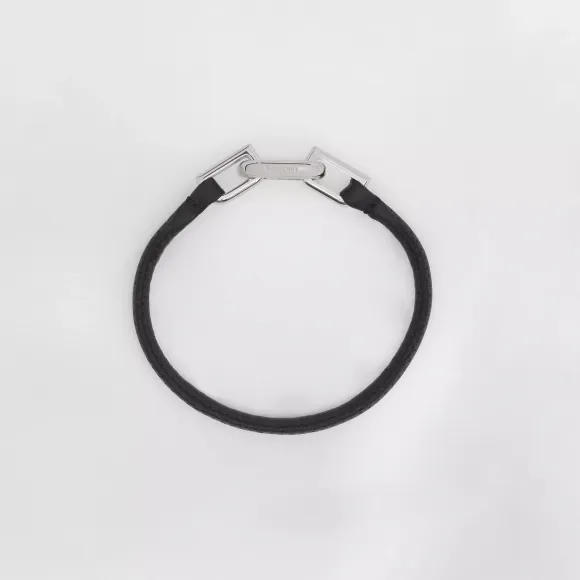 博百利/Burberry 链环搭扣羔羊皮手链 (钯金色 / 黑色) - 男士 80513791