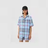 博百利/Burberry 格纹丝质睡衣式衬衣 (浅蓝色) - 女士 80534161
