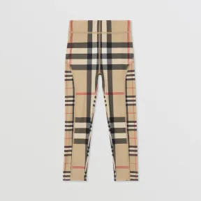 博百利/Burberry 对比格纹弹力平织紧身裤 (典藏米色) 80578741