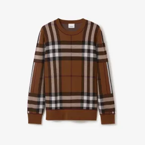 博百利/Burberry 深桦褐色格纹美利奴羊毛提花毛衣 80585241