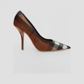 博百利/Burberry 大号格纹皮革尖头高跟鞋 (深桦木棕) 80588261