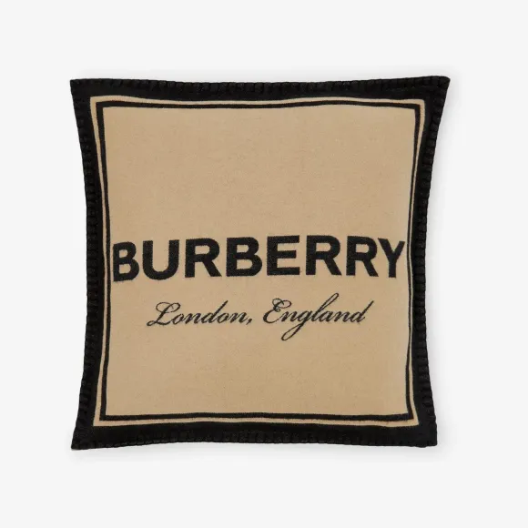 博百利/Burberry 徽标装饰羊绒羊毛混纺提花靠枕套 (蜂蜜色 / 黑色) 80652301