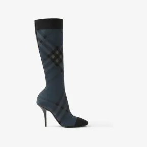 博百利/Burberry 针织格纹袜靴 (炭灰色 / 灰色) - 女士 80664171