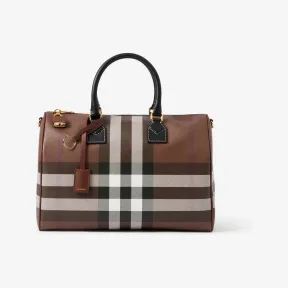 博百利/Burberry 格纹中号保龄球包 (深桦木棕) - 女士 80696621