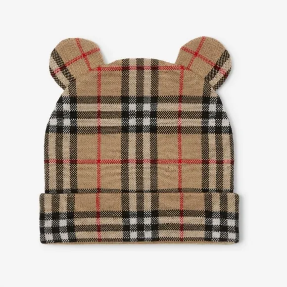 博百利/Burberry 格纹羊毛泰迪熊针织帽 80702621