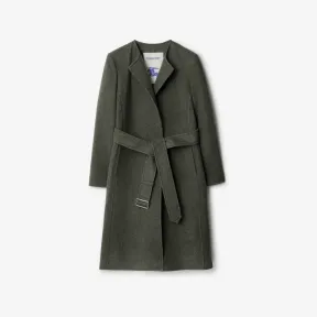 博百利/Burberry 羊毛围裹式大衣 (深橄榄麻灰色) - 女士 80764621