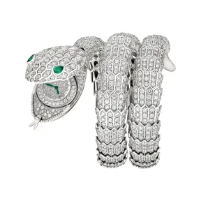 宝格丽/Bvlgari 18K白金镶饰钻石和祖母绿蛇眼 女表 103795