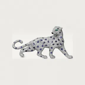 卡地亚/Cartier H5000025 - Panthère de Cartier卡地亚猎豹胸针 蓝宝石 铺镶钻石 18K白金 - 白金 蓝宝石 祖母绿 缟玛瑙 钻石