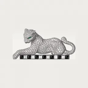 卡地亚/Cartier H5000027 - Panthère de Cartier卡地亚猎豹胸针 铺镶钻石 18K白金 - 白金 祖母绿 缟玛瑙 钻石