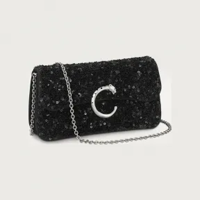 卡地亚/Cartier L1002383 链条手袋 迷你款 Panthère de Cartier猎豹系列 黑色 帆布 黑色亮片 ECONYL®再生尼龙包底 镀钯与黑色珐琅饰面 