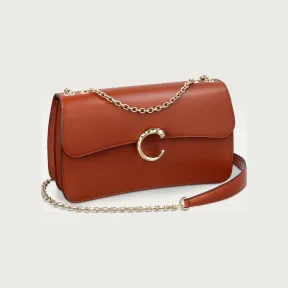 卡地亚/Cartier L1002413 - Panthère C de Cartier系列小号款链条手袋 棕色 小牛皮 - 黑色小牛皮 镀金饰面 黑色珐琅