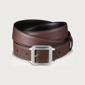 卡地亚/Cartier L5000595 - Santos de Cartier皮带 黑色和棕色 牛皮 - 黑色牛皮 镀钯装饰搭扣