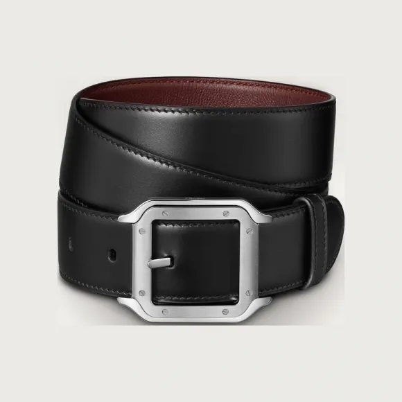 卡地亚/Cartier L5000607 - Santos de Cartier皮带 黑色和棕色 牛皮 - 黑色牛皮 镀钯装饰搭扣