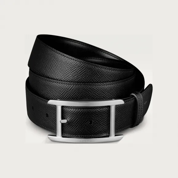卡地亚/Cartier L5000615 - Tank de Cartier系列皮带 黑色 牛皮 - 黑色粒纹与光面牛皮 镀钯饰面带扣