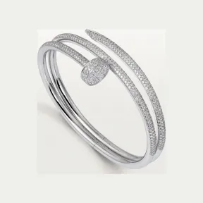 卡地亚/Cartier N6708717 - Juste un Clou手镯 双圈 半铺镶钻石 18K白金 - 白金 钻石