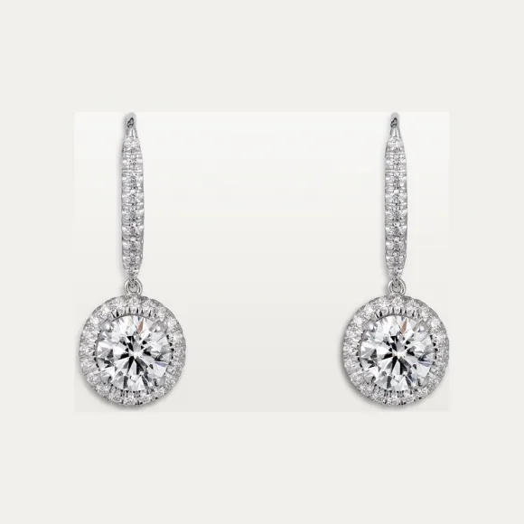 卡地亚/Cartier N8515024 - Cartier Destinée垂坠式耳环 镶嵌2颗圆形明亮式切割钻石 铺镶钻石 18K白金 - 白金 钻石