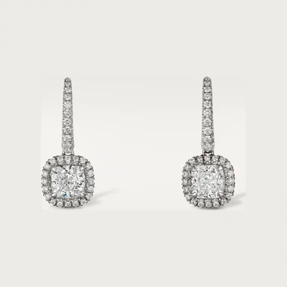 卡地亚/Cartier N8515104 - Cartier Destinée垂坠式耳环 镶嵌2颗枕形切割钻石 铺镶钻石 18K白金 - 白金 钻石