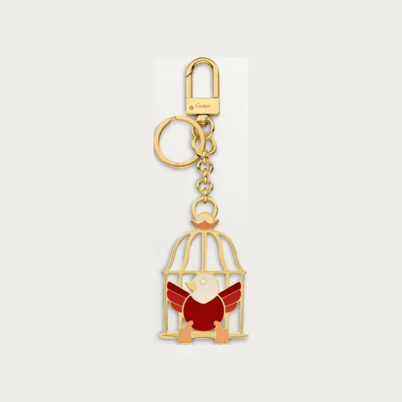 卡地亚/Cartier OG000464 Diabolo de Cartier自由鸟图案钥匙圈 黑漆镀金饰面金属 