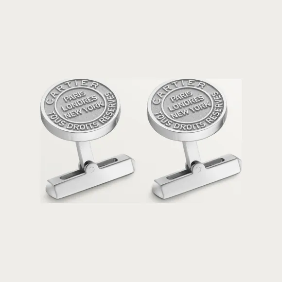 卡地亚/Cartier OG000634 Double C de Cartier袖扣 银色印章图案。 纯银 镀钯饰面 