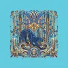 卡地亚/Cartier OS000067 猎豹装饰艺术风格图案方巾 90 浅蓝色和黄色斜纹真丝 