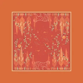 卡地亚/Cartier OS000104 猎豹花园图案方巾 90 橙色斜纹真丝 