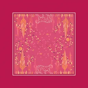 卡地亚/Cartier OS000106 猎豹花园图案方巾 90 紫红色斜纹真丝 