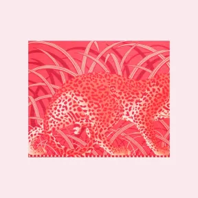 卡地亚/Cartier OS000231 - 丛林中的猎豹图案长方形方巾 - 珊瑚色棉质和斜纹真丝